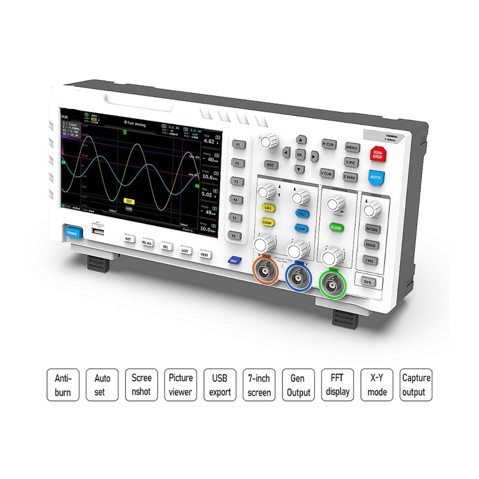 1014D Digital Oscilloscope Dual Channel Input Signal Generator 2 In 1 Desktop 1GSa/s Sampling Rate P4100 Probe ,Professional Designed