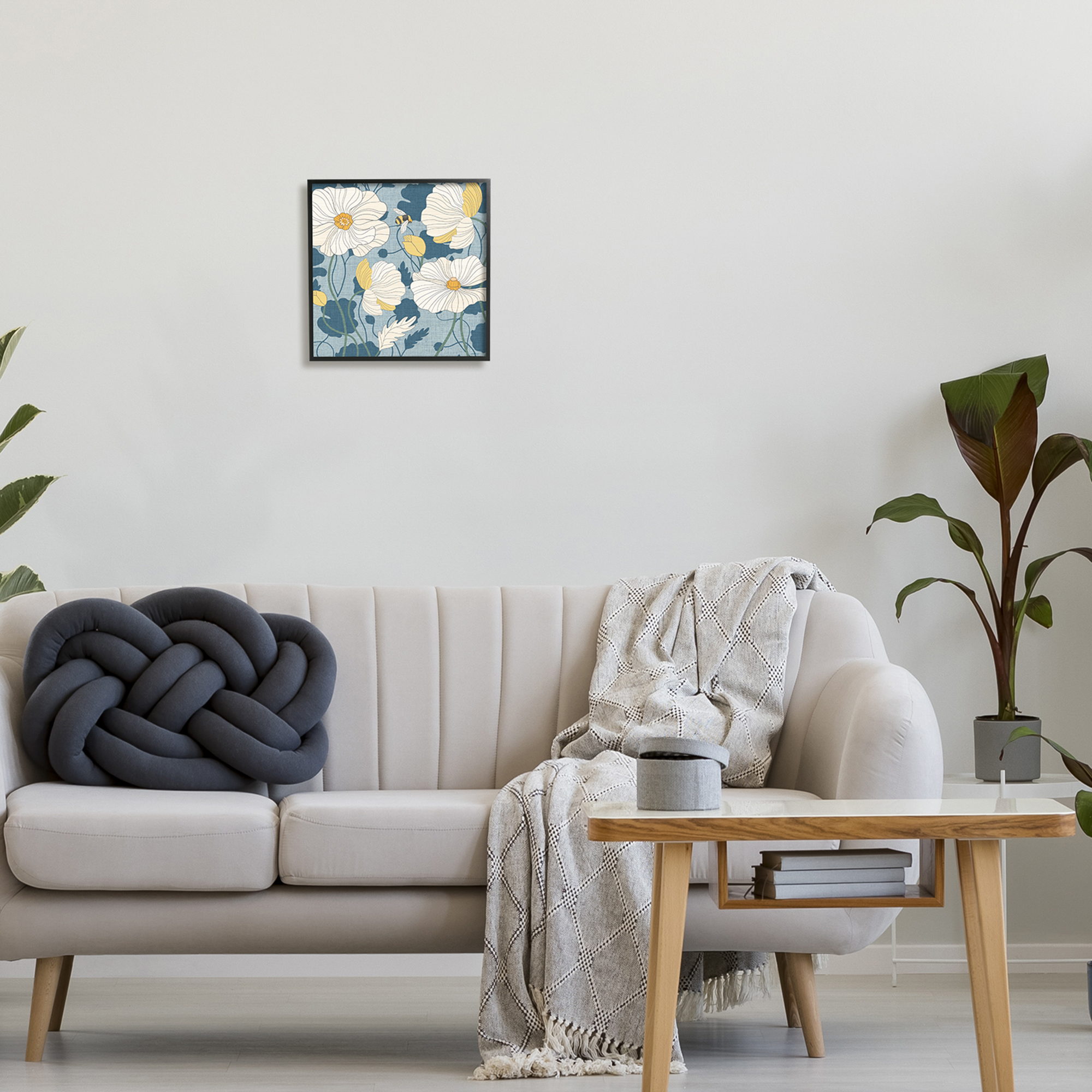 Stupell Industries Poppy Pattern on Blue Botanical & Floral Painting Black Framed Art Print Wall Art, 12 x 12