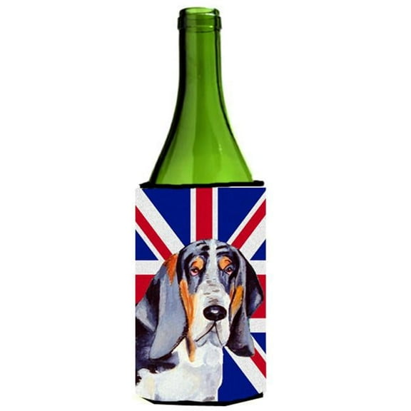 Basset Hound With English Union Jack British Flag Wine bottle sleeve Hugger - 24 Oz.