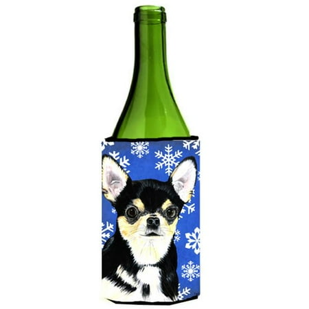 

Chihuahua Winter Snowflakes Holiday Wine bottle sleeve Hugger