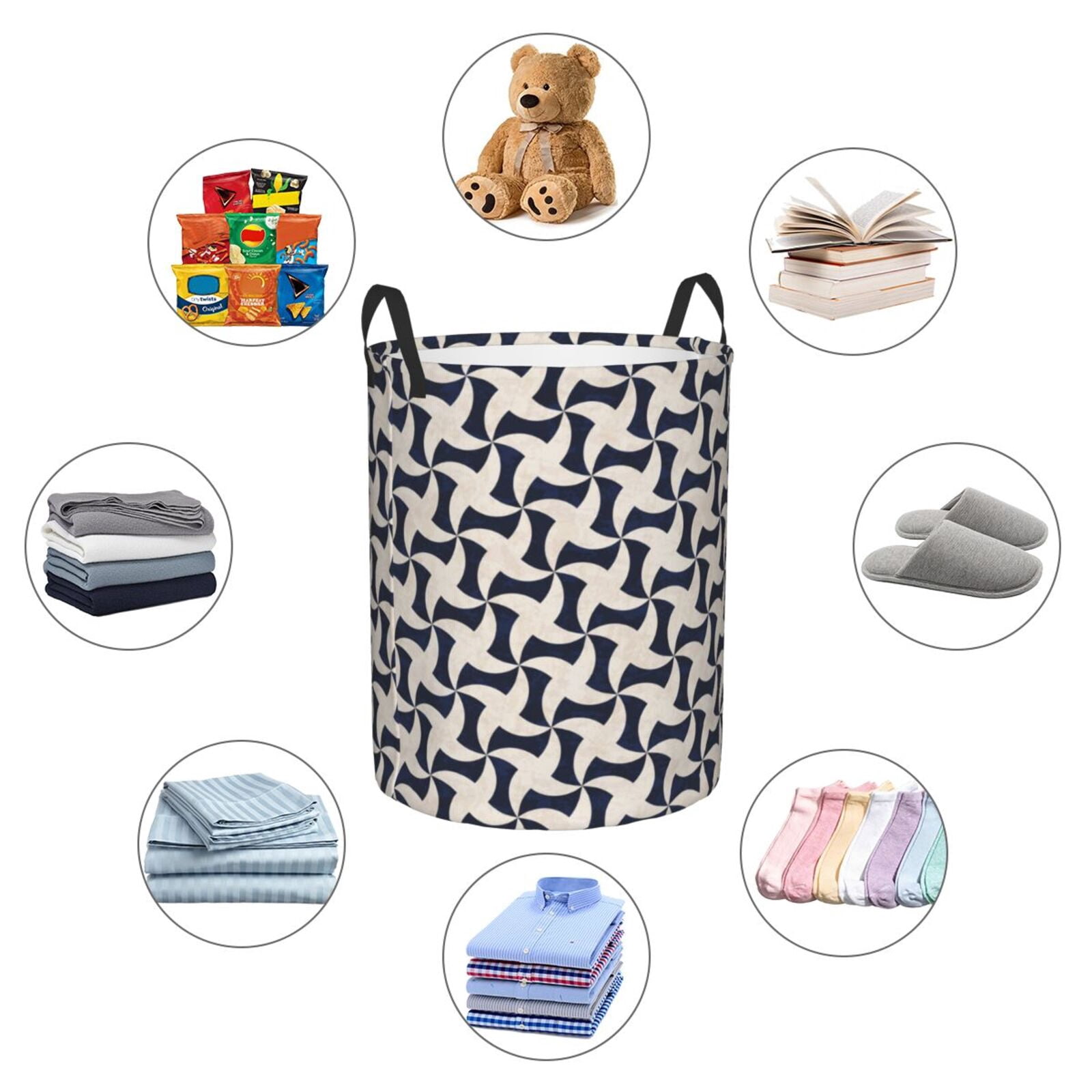 Large Laundry Basket with Handles - navy Abstract geometric Kids Baby Dirty Clothes Laundry Hamper for Bedroom Aesthetic
