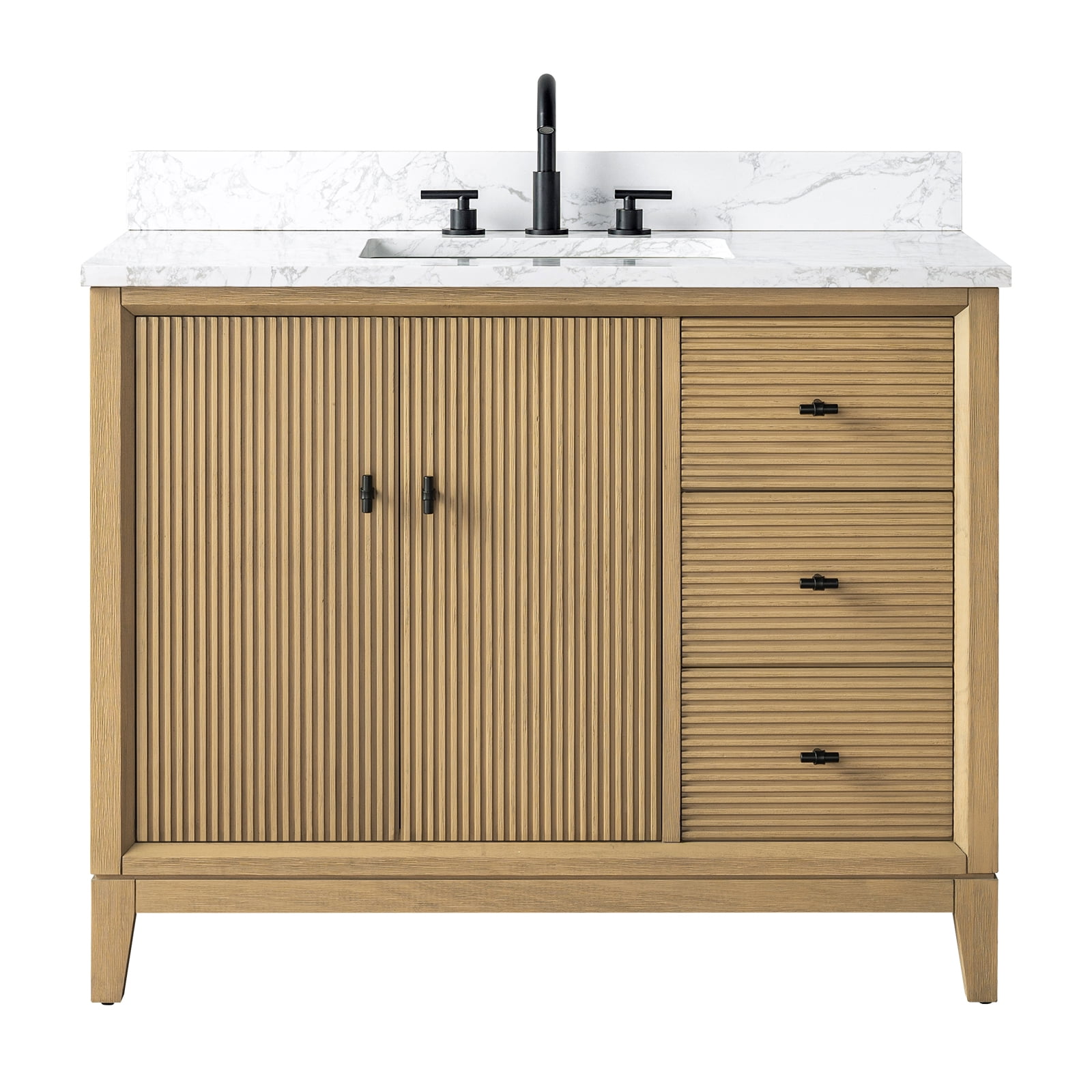 Vanity Art 42" Bathroom Vanity with Sink and Engineered Marble Top, Freestanding Storage Cabinet with 2 Drawers, 1 Shelf and Flip Down Tray