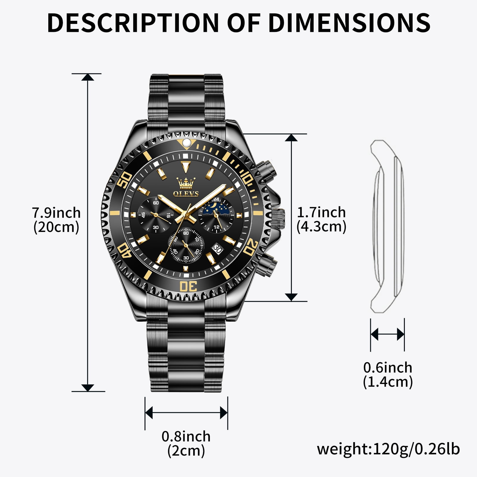 OLEVS Watches for Men Luxury Analog Quartz Chronograph Business Dress Gold Plated Stainless Steel Moon Phase Waterproof Luminous Date Casual Mens Wrist Watches Reloj Para Hombre