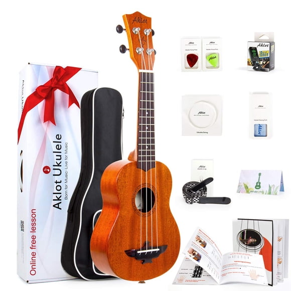 AKLOT Soprano Ukulele Solid Mahogany Ukelele 21 inch Beginners Ukuleles Starter Kit with Free Online Courses and Ukulele Accessories (AKS21