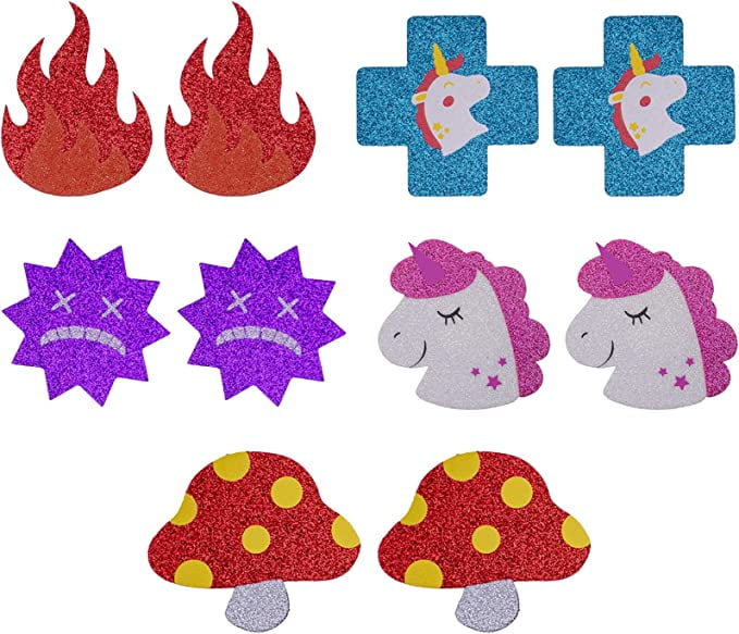 Glitter Collection 5 Pairs of Disposable Assorted Shape Breast Petals Nipple Cover Pasties