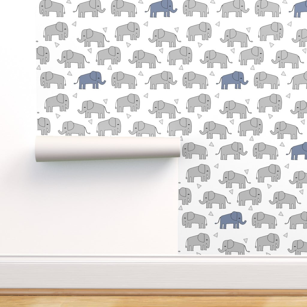 Peel & Stick Wallpaper 9ft x 2ft - Elephant Grey Blue Elephants Little Boy  Baby Nursery Sweet Gray Custom Removable Wallpaper by Spoonflower -  