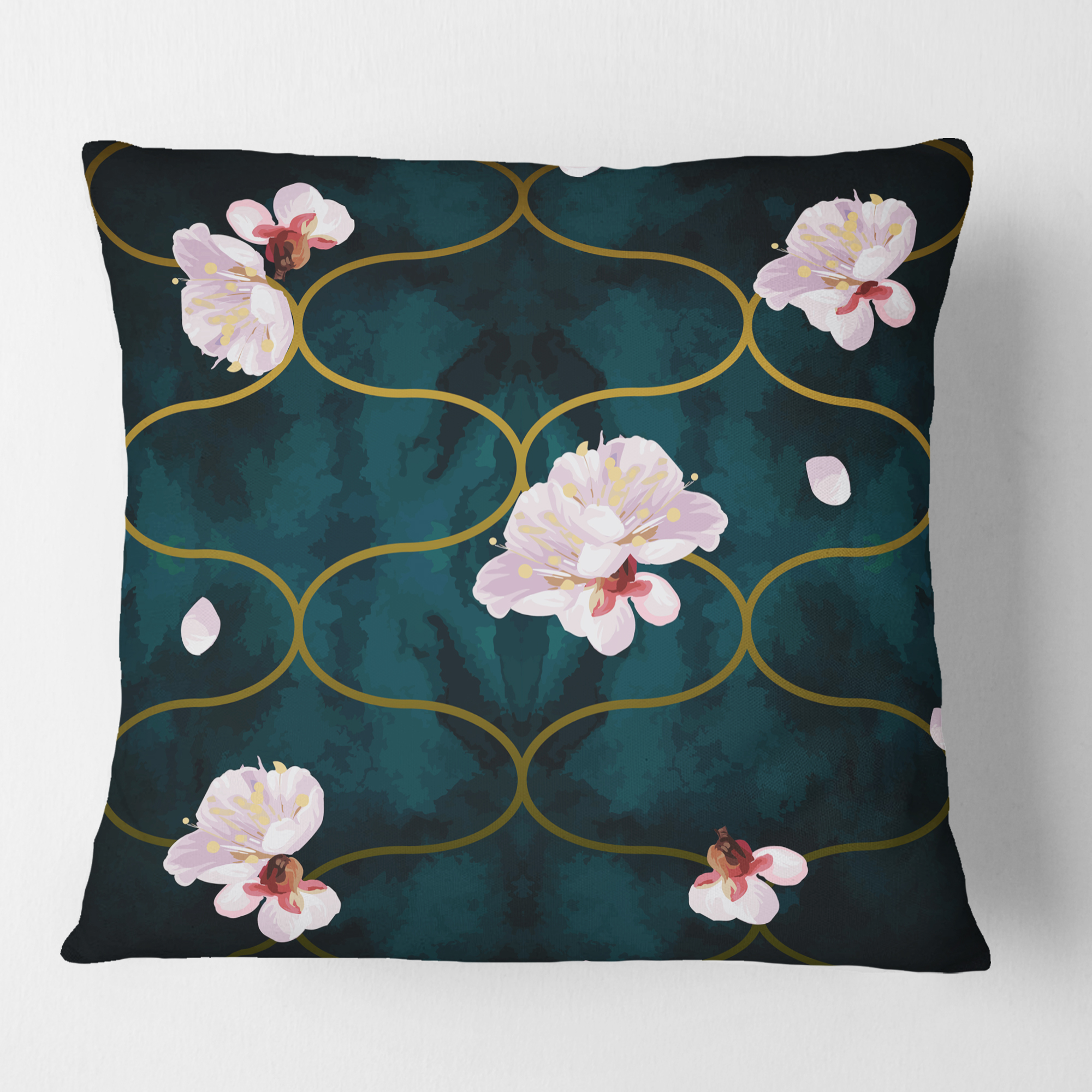 Designart Retro Pink Flower Pattern II' Mid-Century Modern Throw Pillow - 16x16