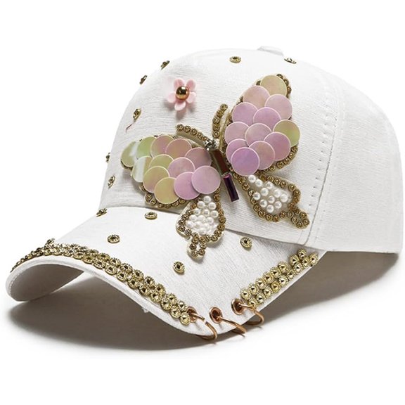 LINLIN Bling Baseball Cap, Baseball Cap Bling Baseball Cap Hat for Women Adjustable Summer Hats Fashionable Trucker Hats