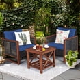 thumbnail image 3 of Costway 3PCS Patio Wicker Furniture Set Solid Wood Frame Cushion Sofa w/ Square Table Shelf Navy, 3 of 12