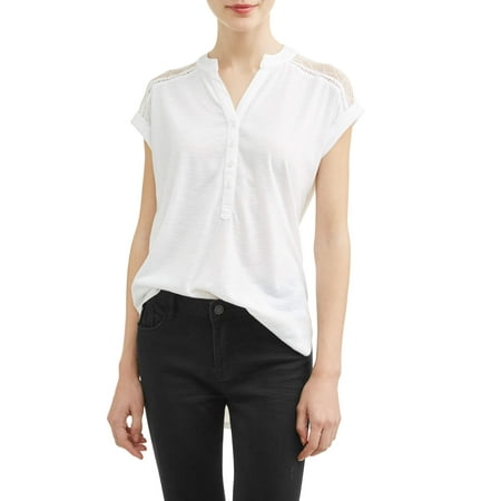 Juniors' Drop Shoulder Cap Sleeve Tunic Blouse