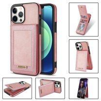 TECH CIRCLE Leather Wallet Case for iPhone 12 Pro Max with RFID Blocking Card Slots Magnetic Button Kickstand Function Business Style Men Women Case For iPhone 12 Pro Max,Rosegold
