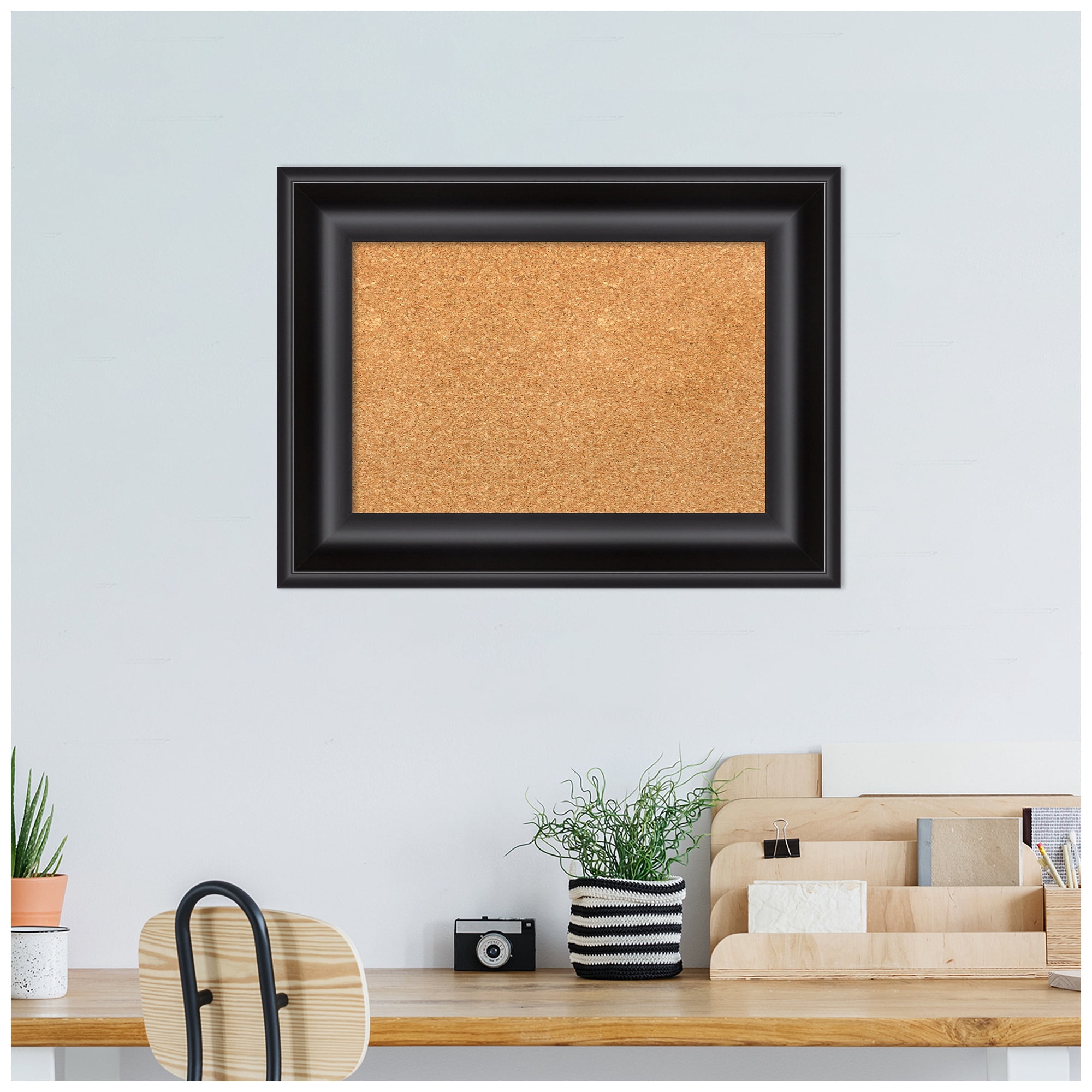 Amanti Art Natural Cork Board Framed Grand Black Bulletin Board 24 in. x 18 in.