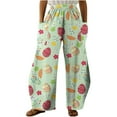 thumbnail image 2 of Leesechin Deals Womens Pants Easter Casual Printing Pockets Elastic Mid-Waist Comfortable Wide-Legged Loose Trousers on Clearance, 2 of 5