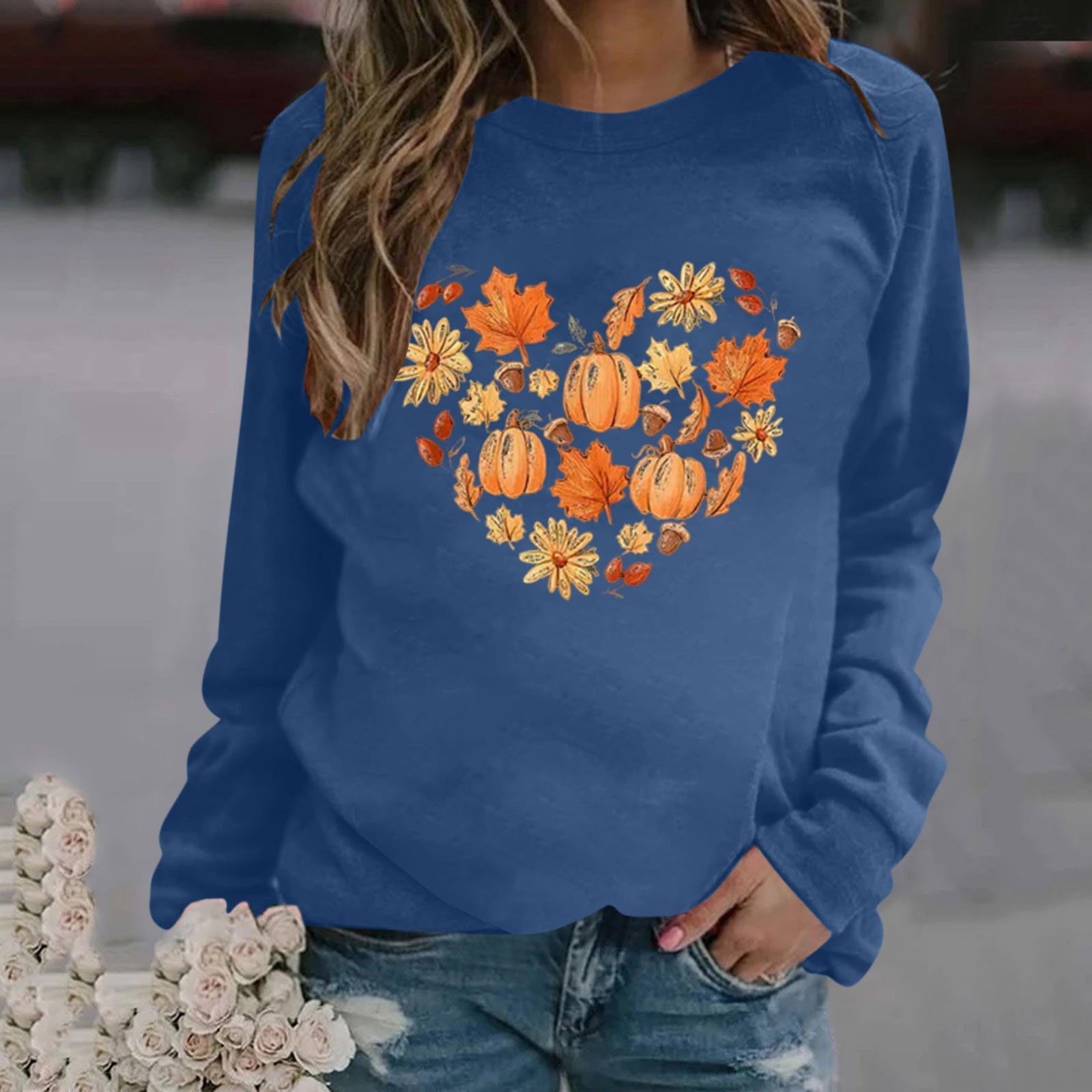 Thankful Grateful Blessed Pumpkin T-Shirt For Women - Long Sleeve Baseball Tee With Leopard Print Sleeves - View #11