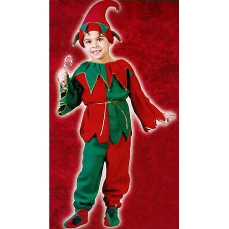 Red Elf - Red and Green 6-Piece Children's Plush Christmas Elf Costume - Size Medium (8-10)