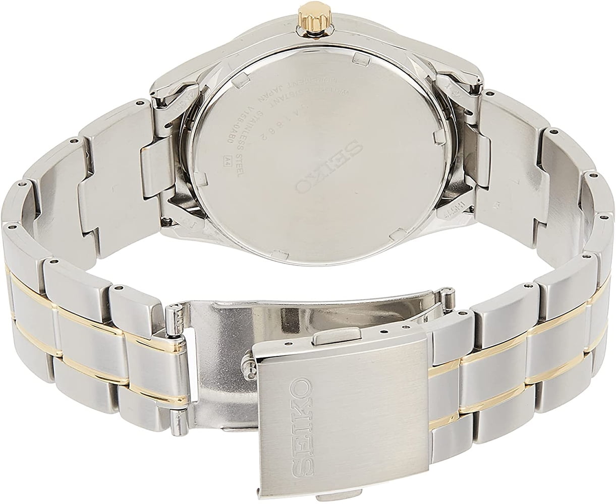 Seiko Men s Solar Two tone Watch Stainless Bracelet Black Dial SNE047 Walmart