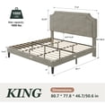 thumbnail image 4 of Amolife King Bed Frame, Upholstered Platform Bed with Streamlined Adjustable Headboard, No Box Spring Required, Khaki Yellow, Chenille Fabric, 4 of 12