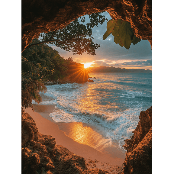 Sunset Beach Cave Canvas Print/Wall Art， Perfect for Living Room， Bedroom， Bathroom， Office， and Hotel Decoration.