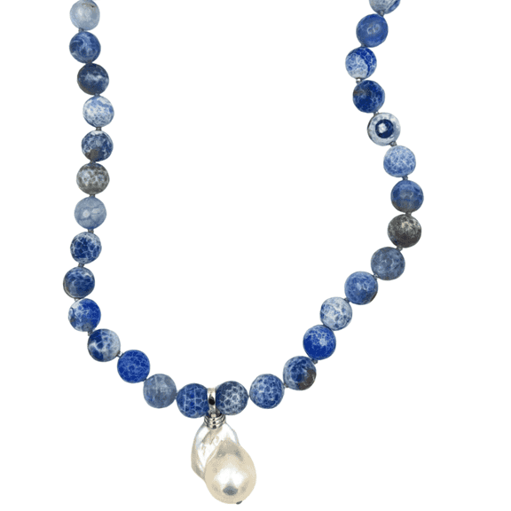 Suzannes Jewelry Handmade Freshwater Pearl Drop Chalcedony Stone Necklace, 18 in, Women"s, Adult