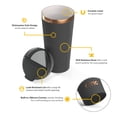 thumbnail image 3 of RTIC 18 oz Ceramic Lined Insulated Happy Hour Pint Tumbler, Leak Resistant Lid, Soft-Touch Exterior, Light Black, 3 of 8