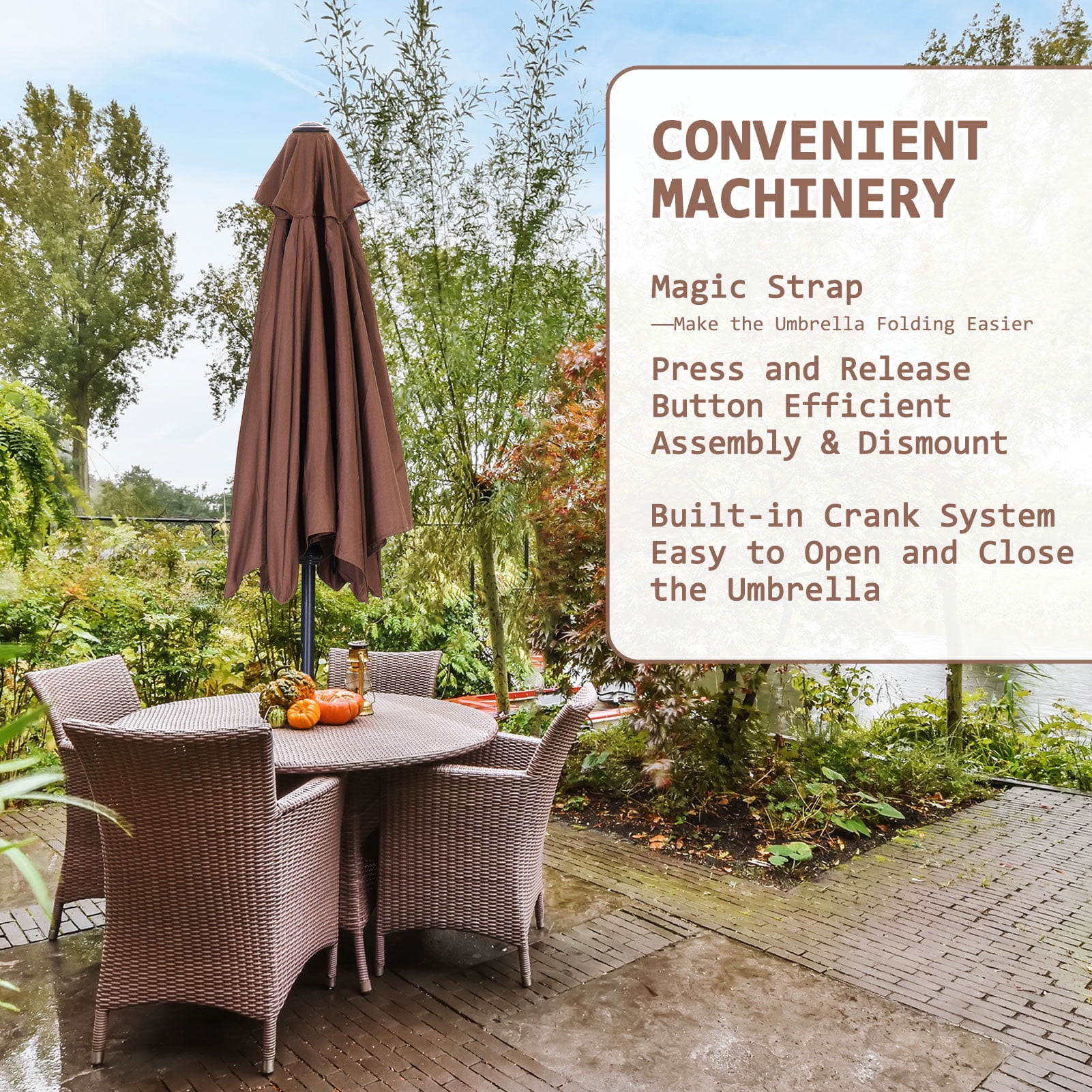 Autlaycil 7.5ft Brown Outdoor Patio Umbrella with Tilt, Crank and Sturdy Ribs for Lawn, Garden, Backyard and Pool