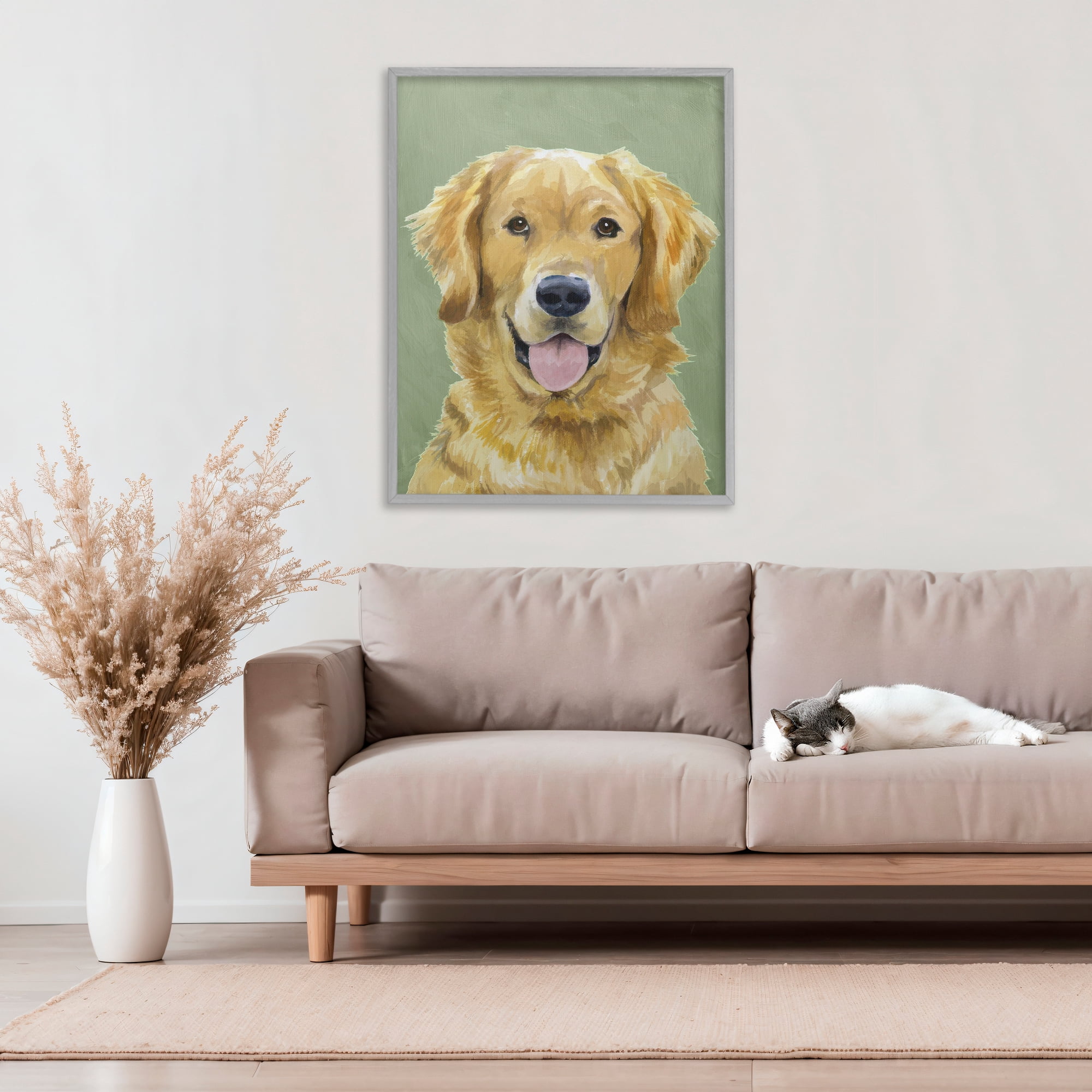 Stupell Industries Smiling Golden Retriever Portrait Gray Framed Giclee Art, design by Lil' Rue