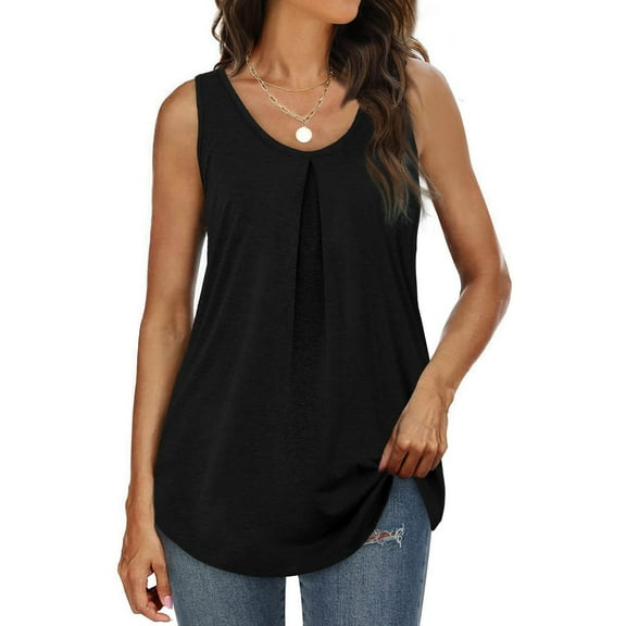 QUINDOS Womens Tops Ribbed Summer Black Fashion Solid Sleeveless Vest T-shirt Blouse Round Neck Casual Tops Womens Tank Tops