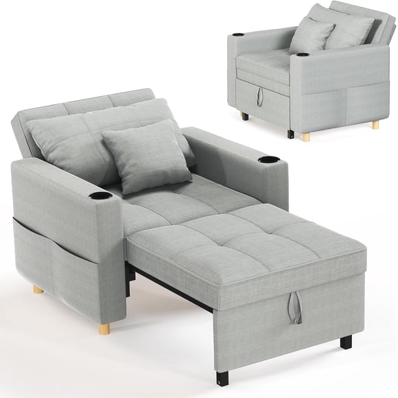 YODOLLA 3-in-1 Futon Convertible Sleeper Sofa Bed Chair for Living Room,Pull Out Couch in Gray