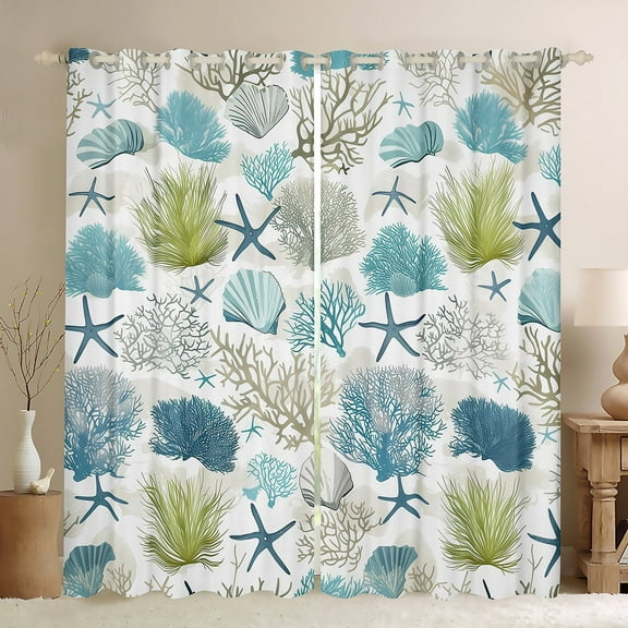 Erosebridal Ocean Coral Curtains for Living Room, Cute Starfish 30%-50% Blackout Curtains Set of 2 (38x45), Marine Plant Curtains Pack of 2, Bedroom Curtains Bedroom Decor