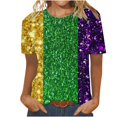 thumbnail image 2 of FAIWAD Hauts pour Femmes Manches Courtes Col Rond Tuniques Hauts Sortie Bloc de Couleur Fête Blouses Basiques, 2 of 4