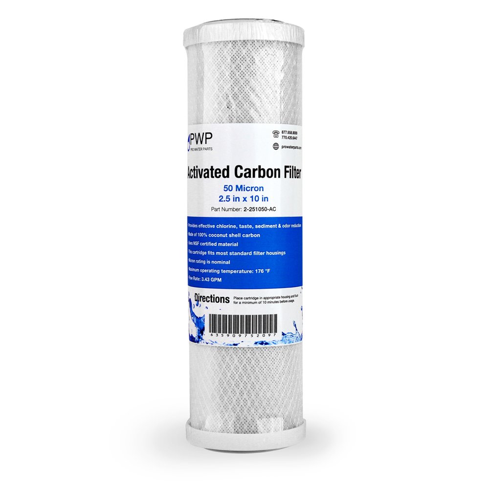 Activated Carbon CTO Water Filter Cartridge Standard 2.5 x10" 50 Micron Single