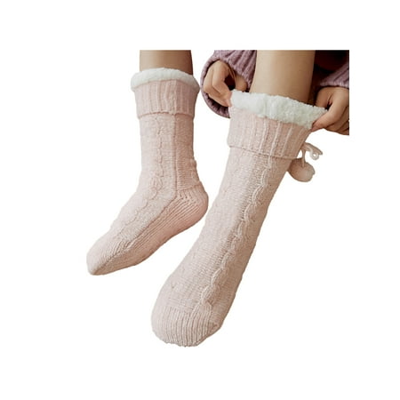 

LisenraIn Female Socks Warm Winter Fleece Contrast Knitted Medium Tube Socks