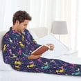 thumbnail image 6 of Yiaed Colorful Dinosaur Print Men’s Pajamas Set - Long Sleeve Button Down Sleep Shirt and Pajama Bottoms Sleepwear Set Mens Pjs Sets Men's Pajama Bottoms-Small, 6 of 7