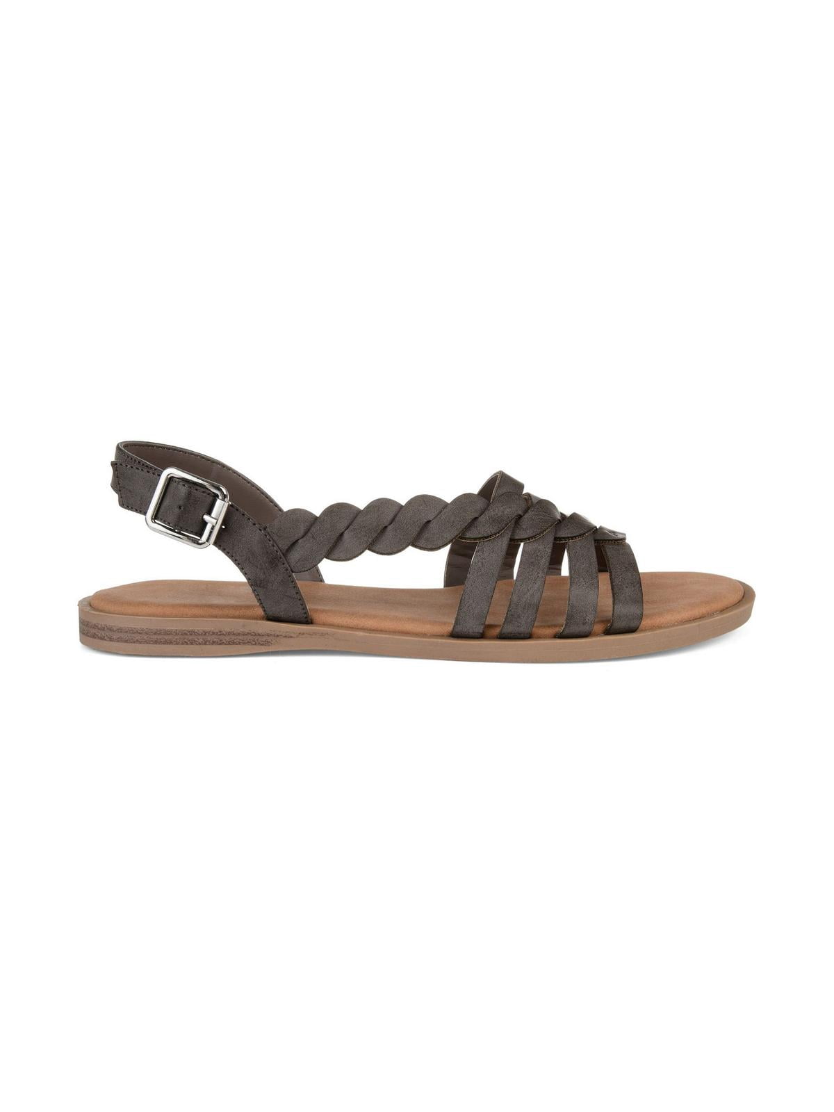 Women's Journee Collection Solay Flat Strappy Sandal Grey Faux Leather 6.5 M