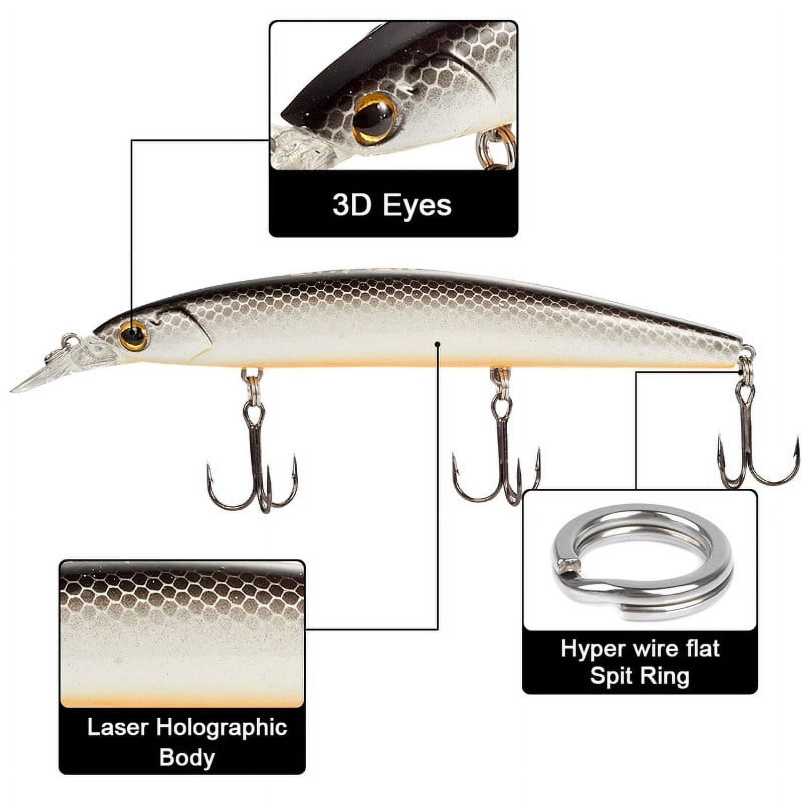 Dr.Fish Saltwater Fishing Lures Kit 5in Surf Fishing Sriper Lures Saltwater Minnow Lures Mustad Hooks Jerkbait Popper Plugs Inshore Offshore Ocen Fishing Mackerel Tarpon Barracuda