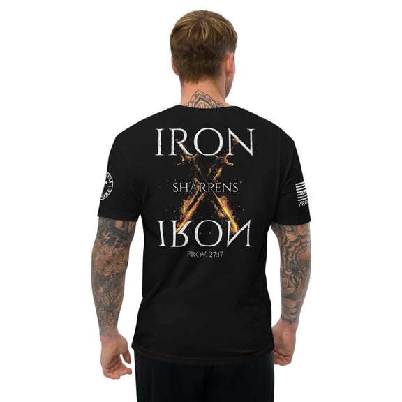 IRON SHARPENS IRON Fitted mens T-shirt (Black, XS)