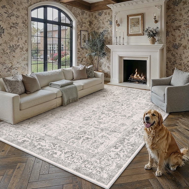 BERTHMEER 8'x10' Washable Rug, Vintage Oriental, Non-slip for Home