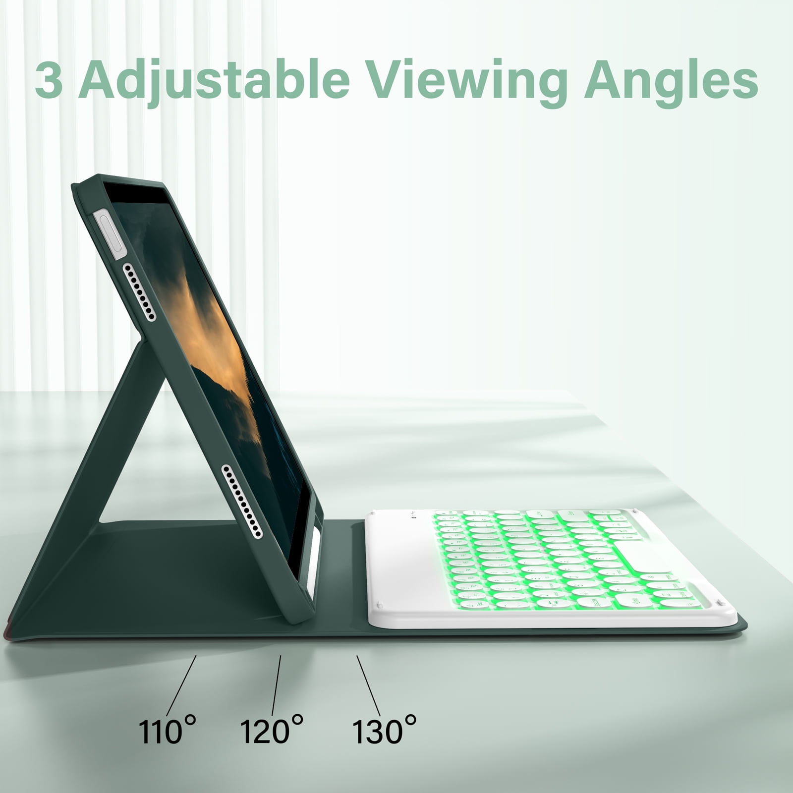 Aoub Backlit Keyboard Case for iPad (a16) 11th/10th Generation 2025/2022 with Pencil Holder, Magnetic Detachable Wireless Bluetooth Folio Stand Rechargeable Keyboard Cover, Dark Green