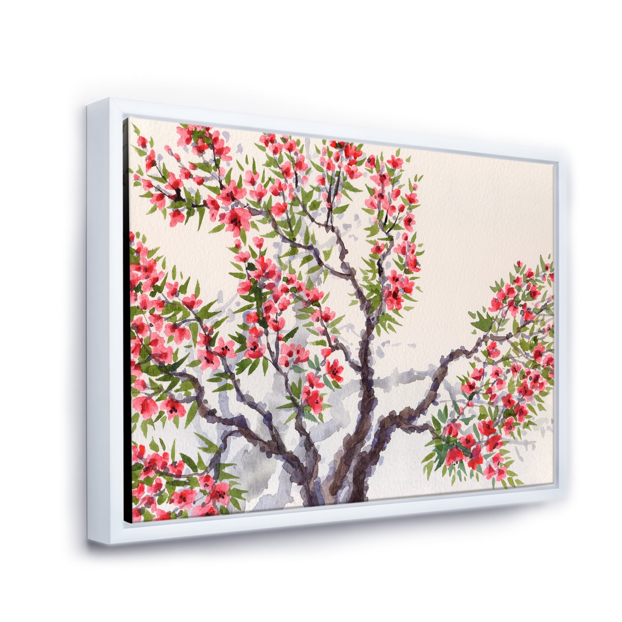 Designart 'Red Flowers On The Spring Blossoming Tree II' Traditional Framed Canvas Wall Art Print