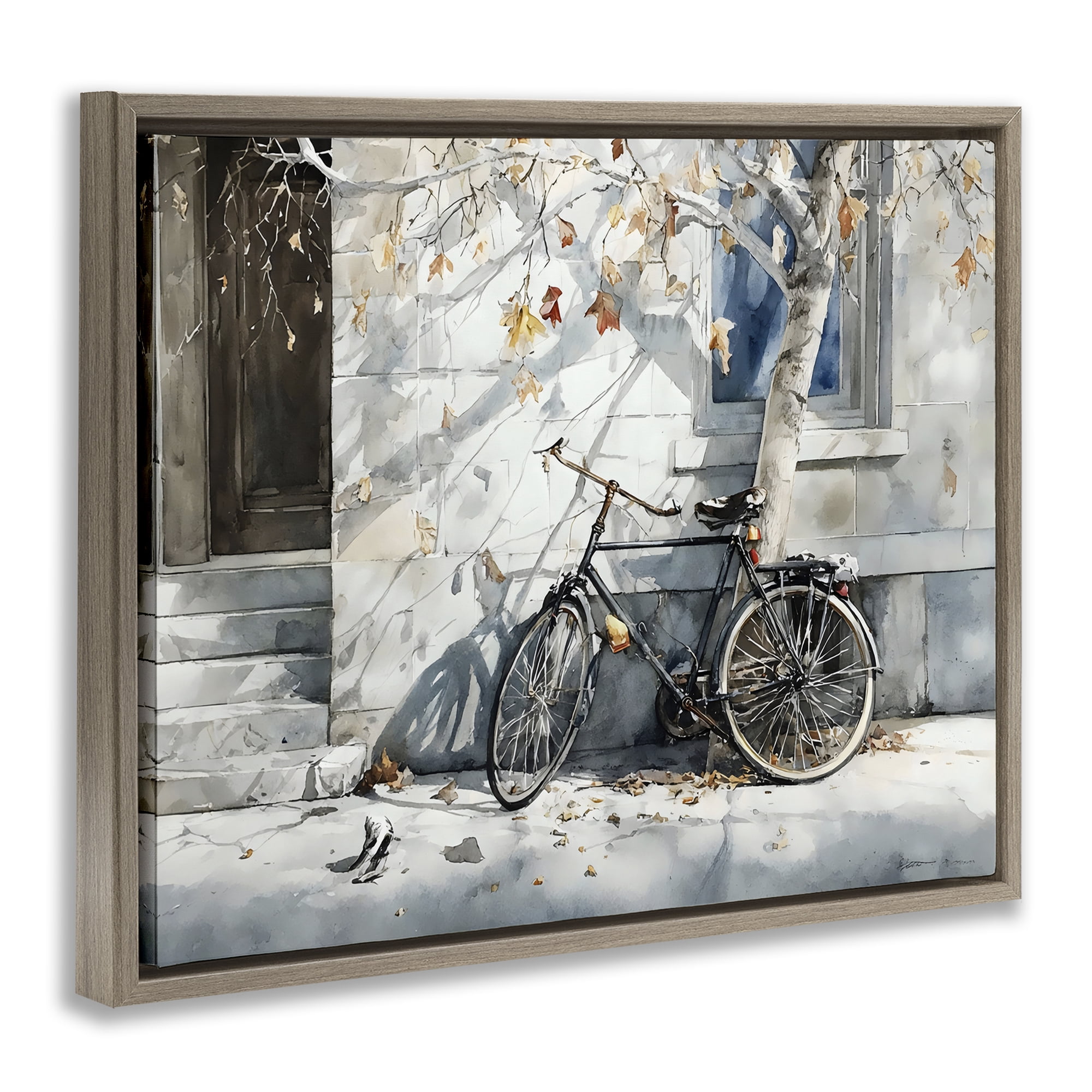 Stupell Industries Autumn Ride on Quiet Street Brown Framed Floater Canvas Wall Art, design by Franklyn Gregory