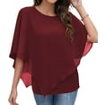 thumbnail image 4 of VERABENDI Women's Plus Size Tops Summer Flowy Shirts Double-Layered Printed Chiffon Poncho Loose Tunic Blouse (M-4XL), 4 of 8