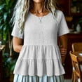 thumbnail image 2 of Ashirexll Summer Tops for Women Solid Color Spring Summer Fashion Casual Flared Short Sleeve Round Neck Top for Everyday, 2 of 6