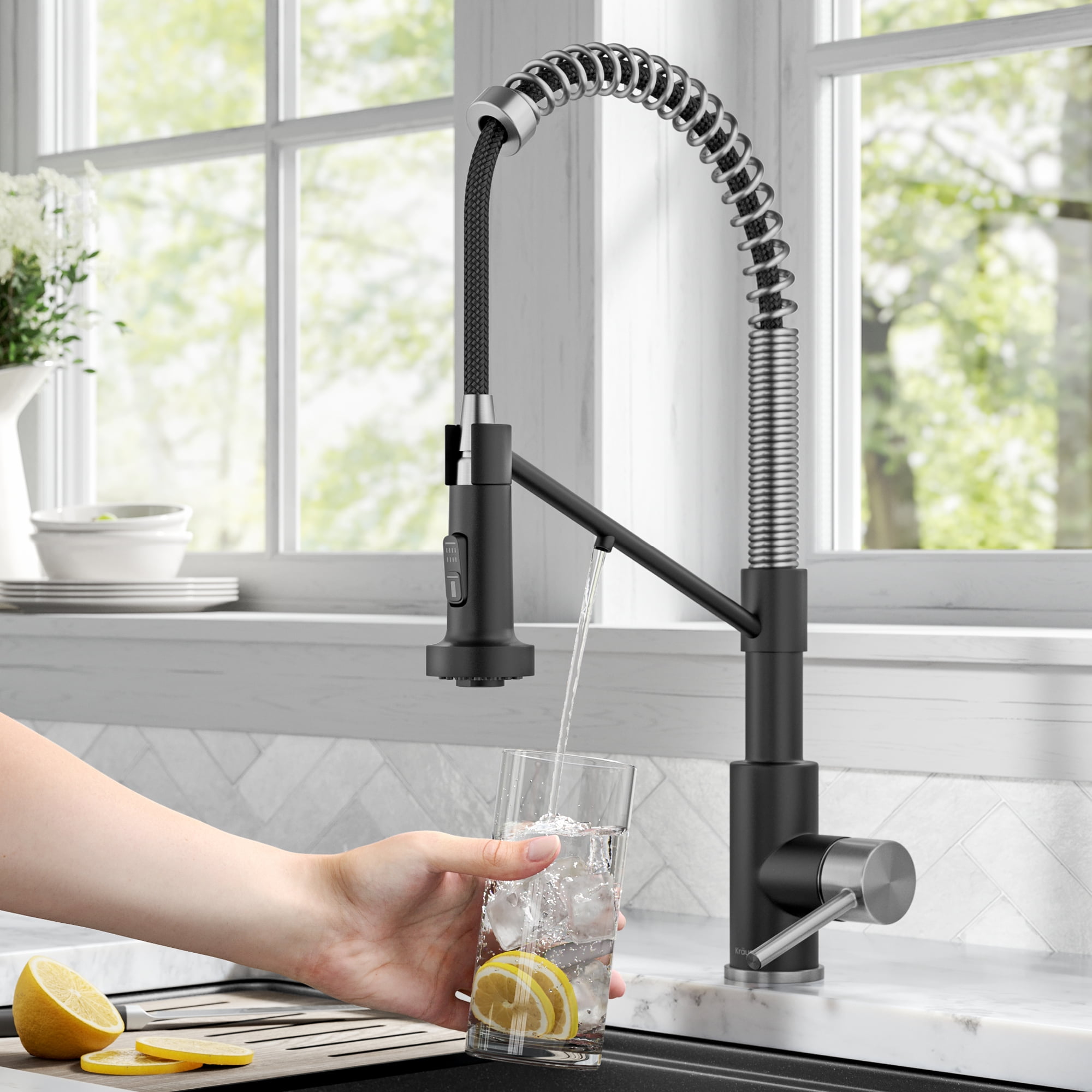 KRAUS Bolden 2-in-1 Commercial Style Pull Down Single Handle Water Filter Kitchen Faucet for Reverse Osmosis or Water Filtration System in Spot-Free Stainless Steel / Matte Black