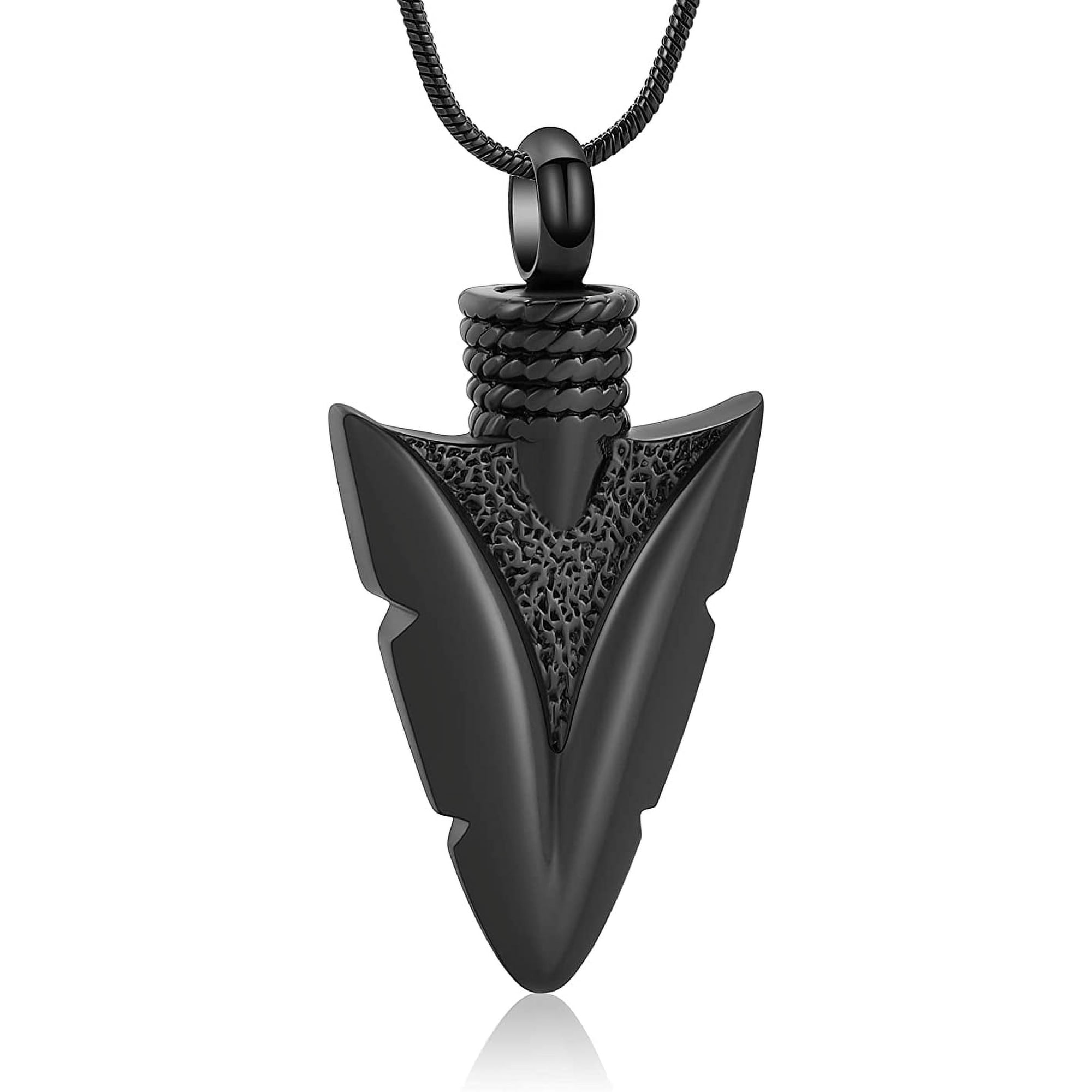 316L Stainless Steel Tribal Spearpoint Arrowhead Urn Necklace for Men / Women : Arrowhead Cross Memorial Pendant Cremation Ash Jewelry Bereavement Keepsakes Gift for Loss of a Loved One