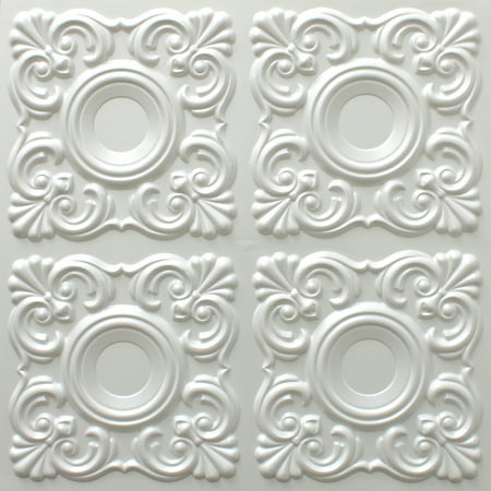 Dundee Deco's Modern Pearl White Shapes Glue Up Ceiling Panels, 2 ft. X 2 ft. (4 sq ft.) each, Pack of 25