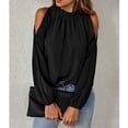 thumbnail image 1 of Blusa de manga larga,Blusa de manga larga con cuello y volantes para mujer, hombros descubiertos, calidad superior en la que puede confiar, 1 of 8