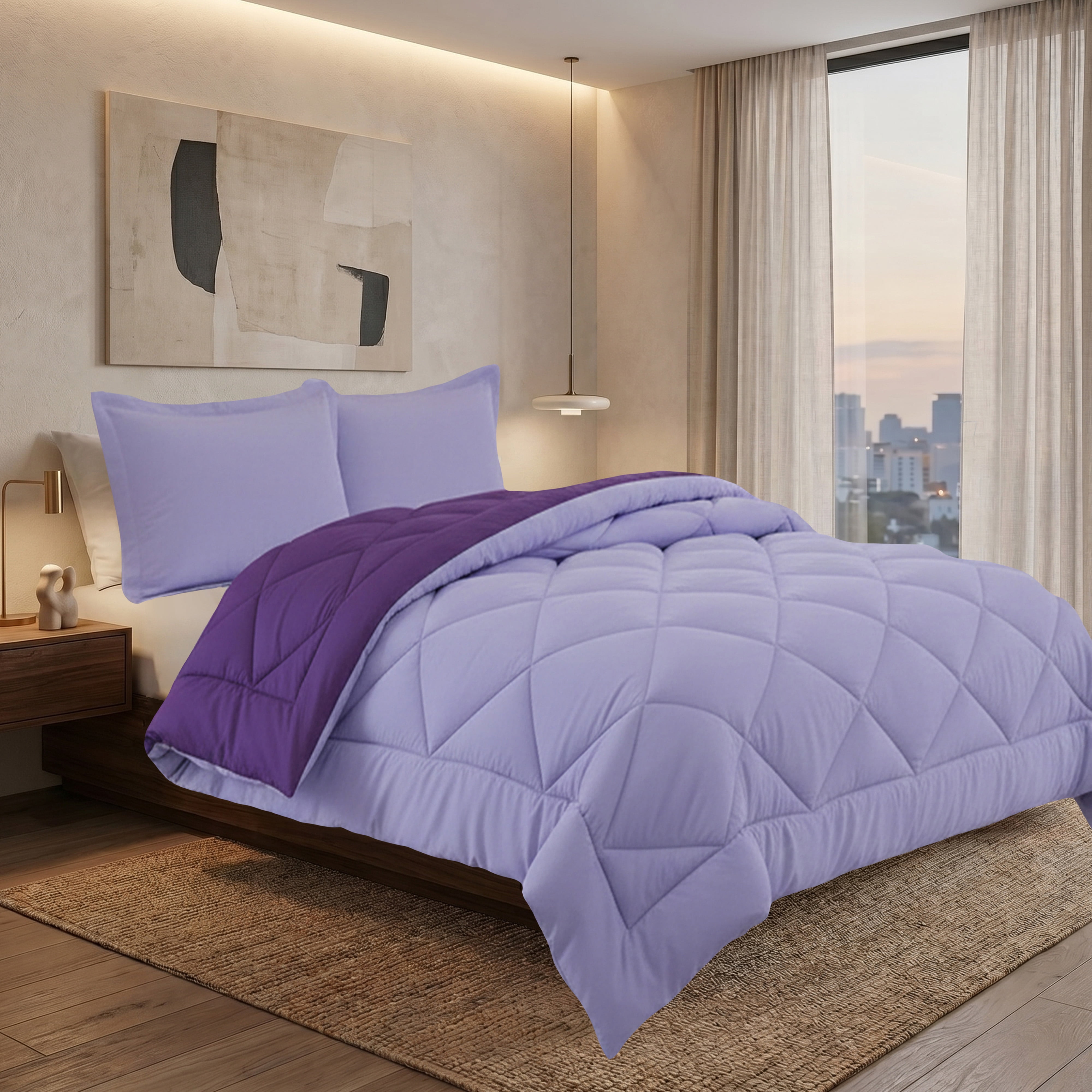 Elegant Comfort Reversible Down Alternative Comforter Set, Soft Microfiber All-Season Bedding, Lightweight Wrinkle & Fade Resistant Comforter, Full/Queen, Lilac/Purple