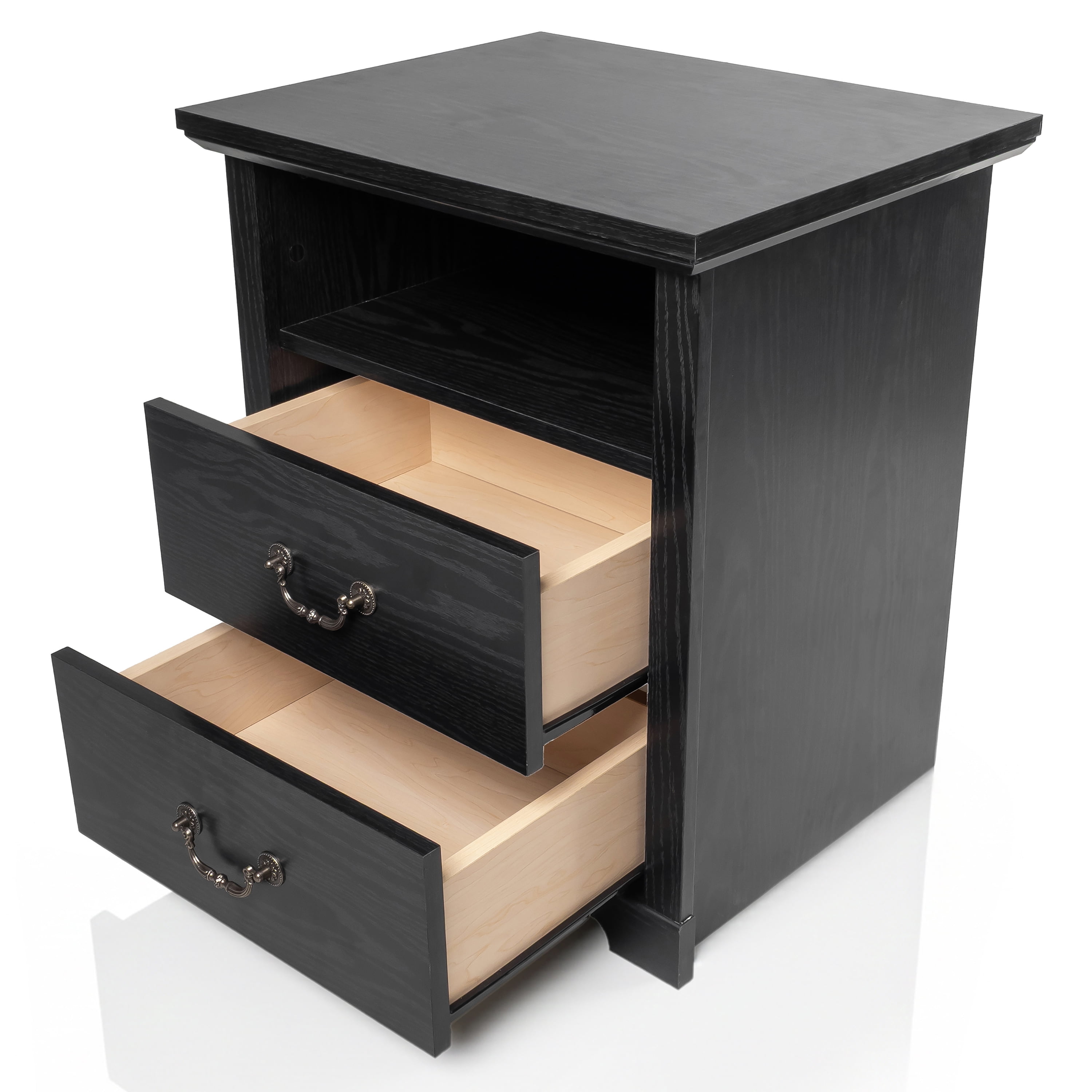 Furniture of America Chara Modern Wood 2-Drawer Kids Nightstand with Open Top Shelf, Black