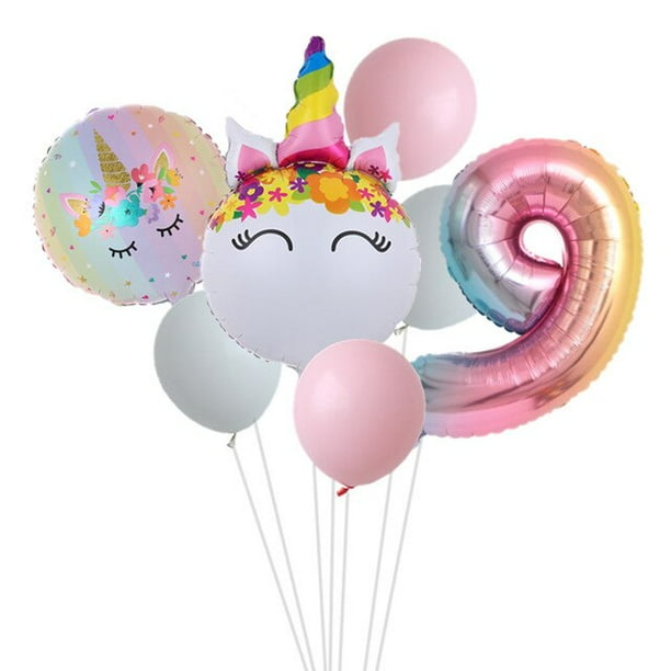 Arco Iris Unicornio Globo Número Foil Globos 1 2 3 4 años Fiesta de cumpleaños Decoración Niño Unicornio Tema Fiesta Boda Bolas Juguete Tan Jianjun unisex