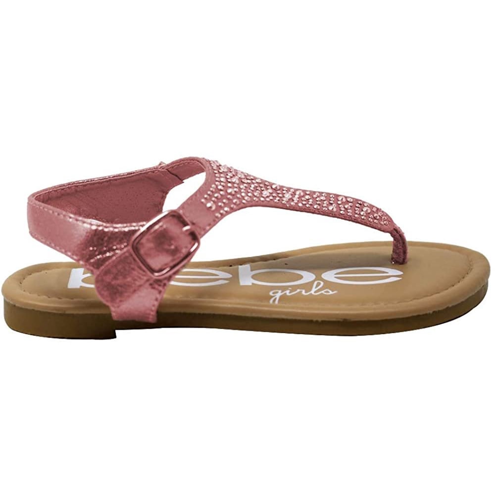 bebe bebe Girls Big Kid Metallic Rhinestone Thong Slide Sandal with